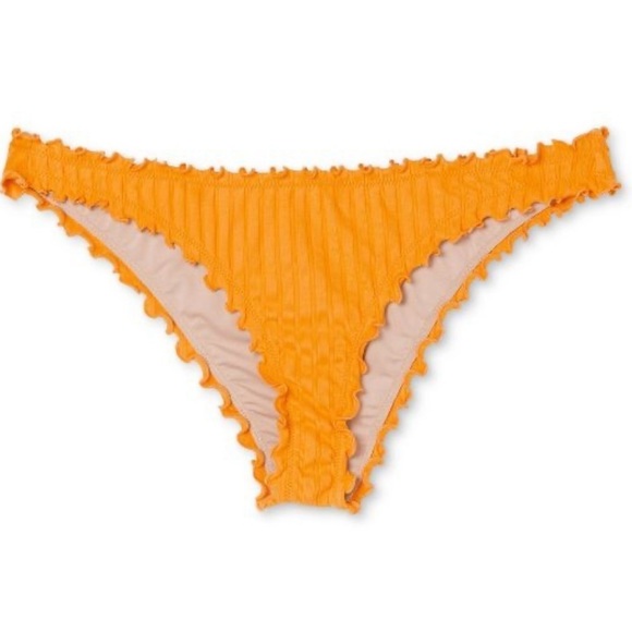 RIBBED Ruffle High Leg Extra Cheeky Bikini Bottom Shade & Shore Golden Yellow - Picture 3 of 6